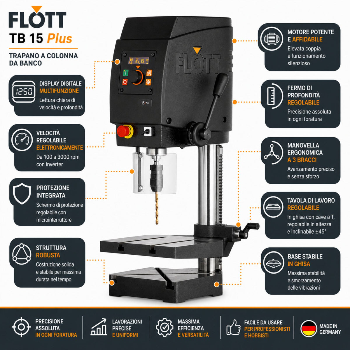 Stolpni vrtalnik Flott TB 15 Plus