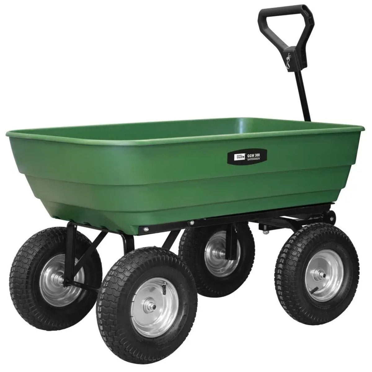 Vrtni voziček Güde GGW 300 – nosilnost 300 kg, korito 125 L, pnevmatike 13", srednji razred za naprednega hobista, ravnotežje, polmer obračanja 50 cm, nagib, vlečna kljuka za traktorček