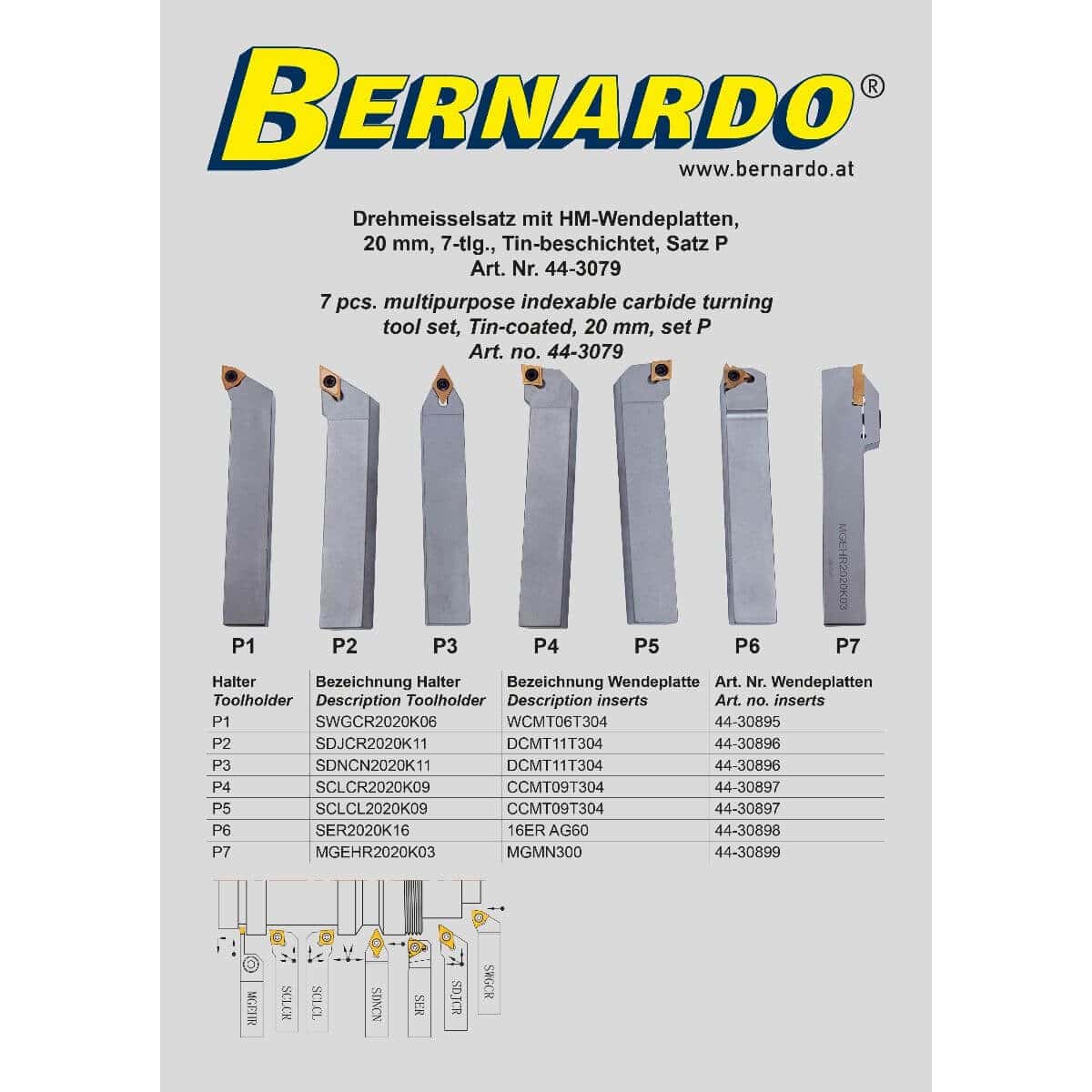 Set di Utensili da Tornio con Inserti in Metallo Duro, 20 mm, Set P