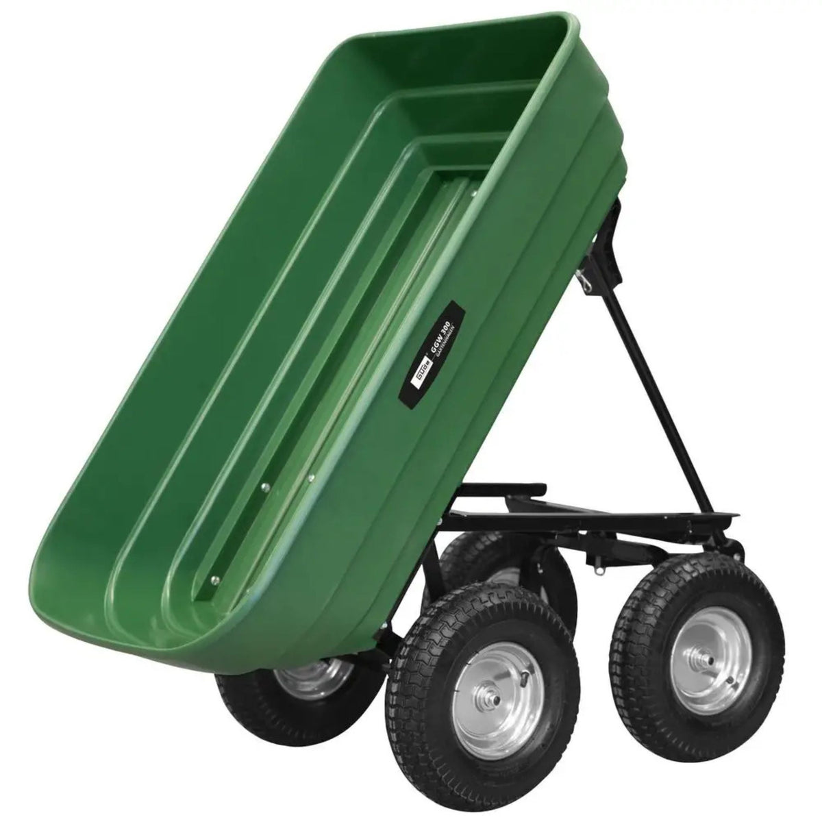 Vrtni voziček Güde GGW 300 – nosilnost 300 kg, korito 125 L, pnevmatike 13", srednji razred za naprednega hobista, ravnotežje, polmer obračanja 50 cm, nagib, vlečna kljuka za traktorček