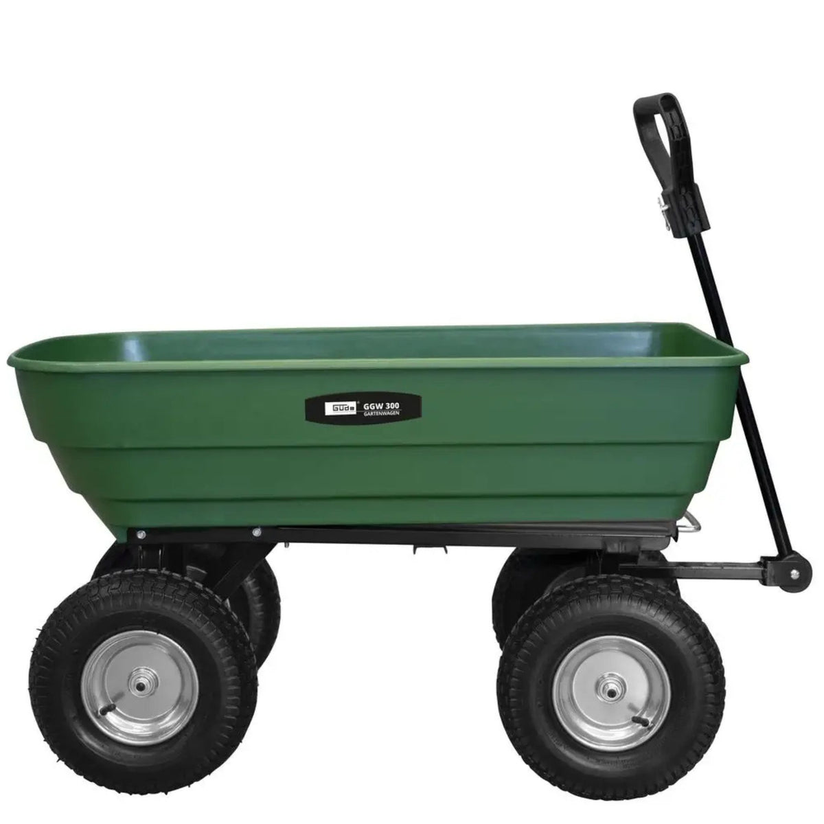 Vrtni voziček Güde GGW 300 – nosilnost 300 kg, korito 125 L, pnevmatike 13", srednji razred za naprednega hobista, ravnotežje, polmer obračanja 50 cm, nagib, vlečna kljuka za traktorček
