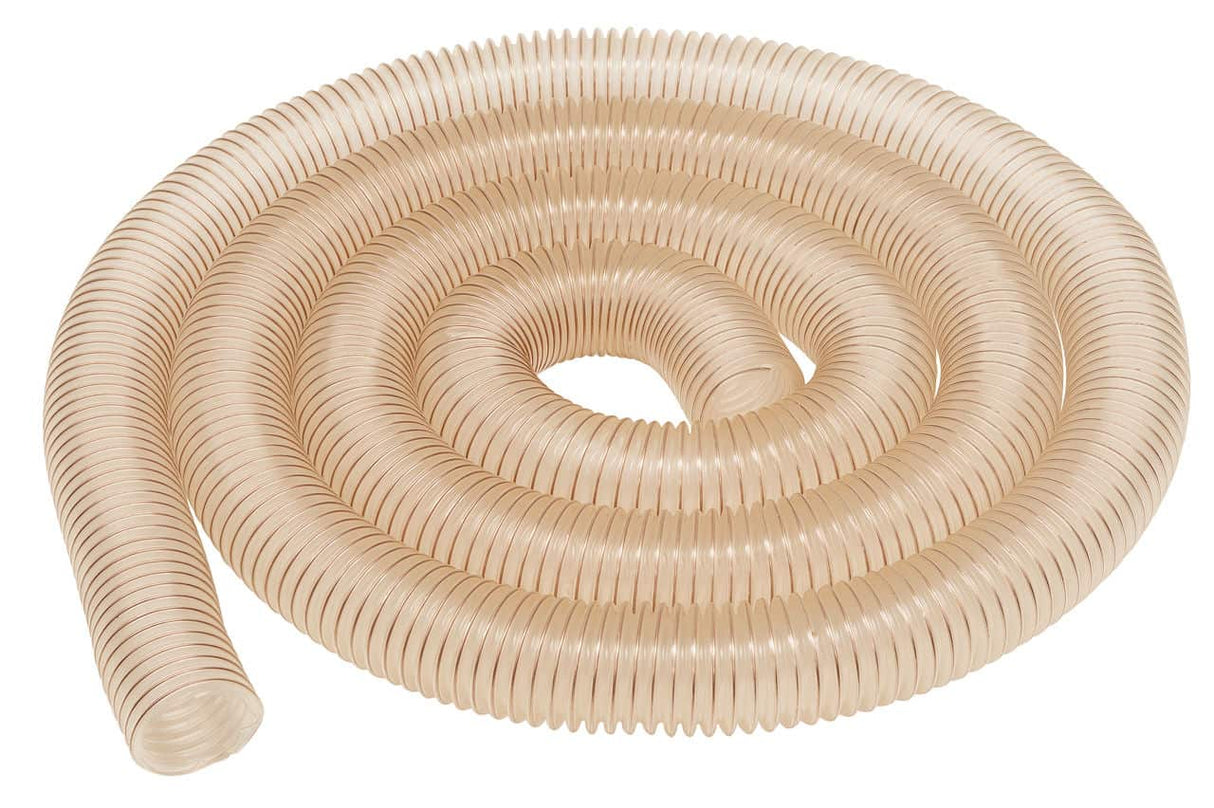 Tubo di aspirazione a spirale Bernardo Ć60 mm, lunghezza 6 m, flessibile e trasparente con spirale in acciaio zincato, ideale per impianti di aspirazione industriale.