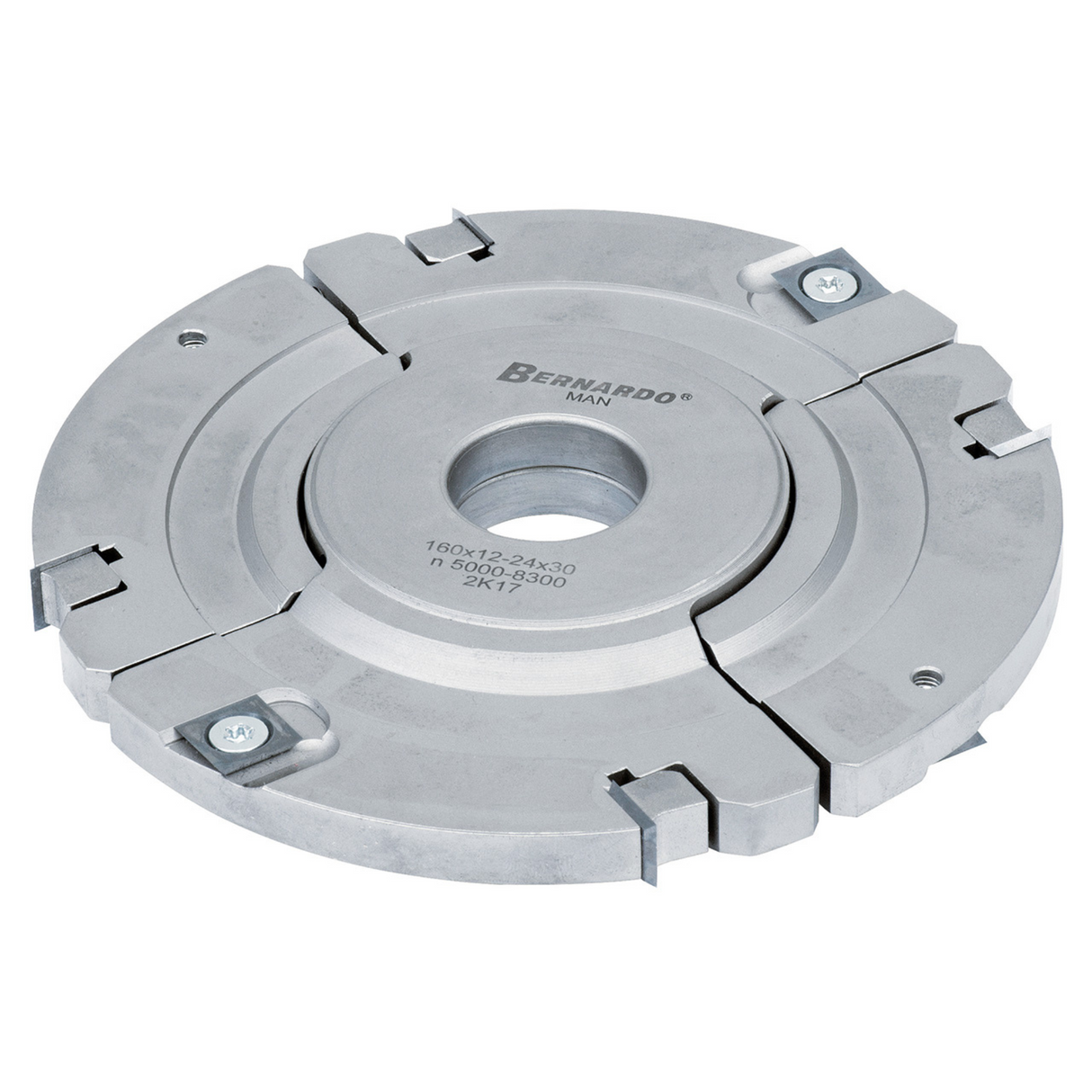 Testa regolabile Bernardo Ć160 mm in lega di alluminio con regolazione 12ā24 mm, foro 30 mm e anello di battuta, ideale per fresature precise di scanalature e giunzioni su legno.