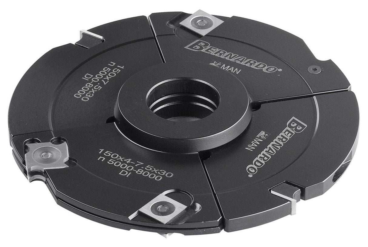 Testa regolabile Bernardo Ć160 mm con regolazione 4ā7,5 mm, foro 30 mm e anello di battuta, ideale per creare scanalature e giunzioni precise su legno con toupie e fresatrici verticali.