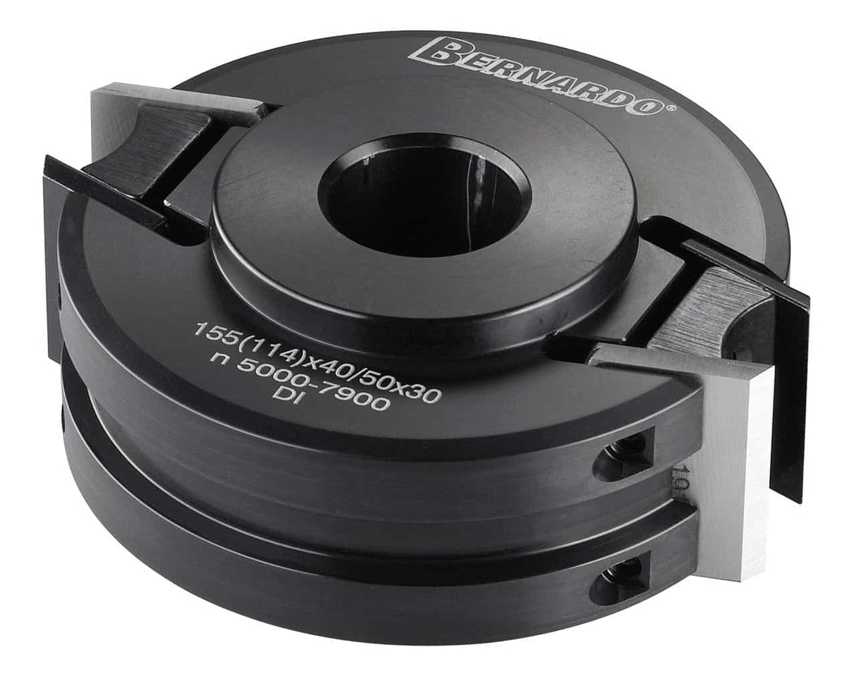 Testa universale Bernardo Ć100 mm in lega di alluminio con altezza 40 mm e foro 30 mm, dotata di coltelli reversibili HW per fresature precise e versatili nel legno.