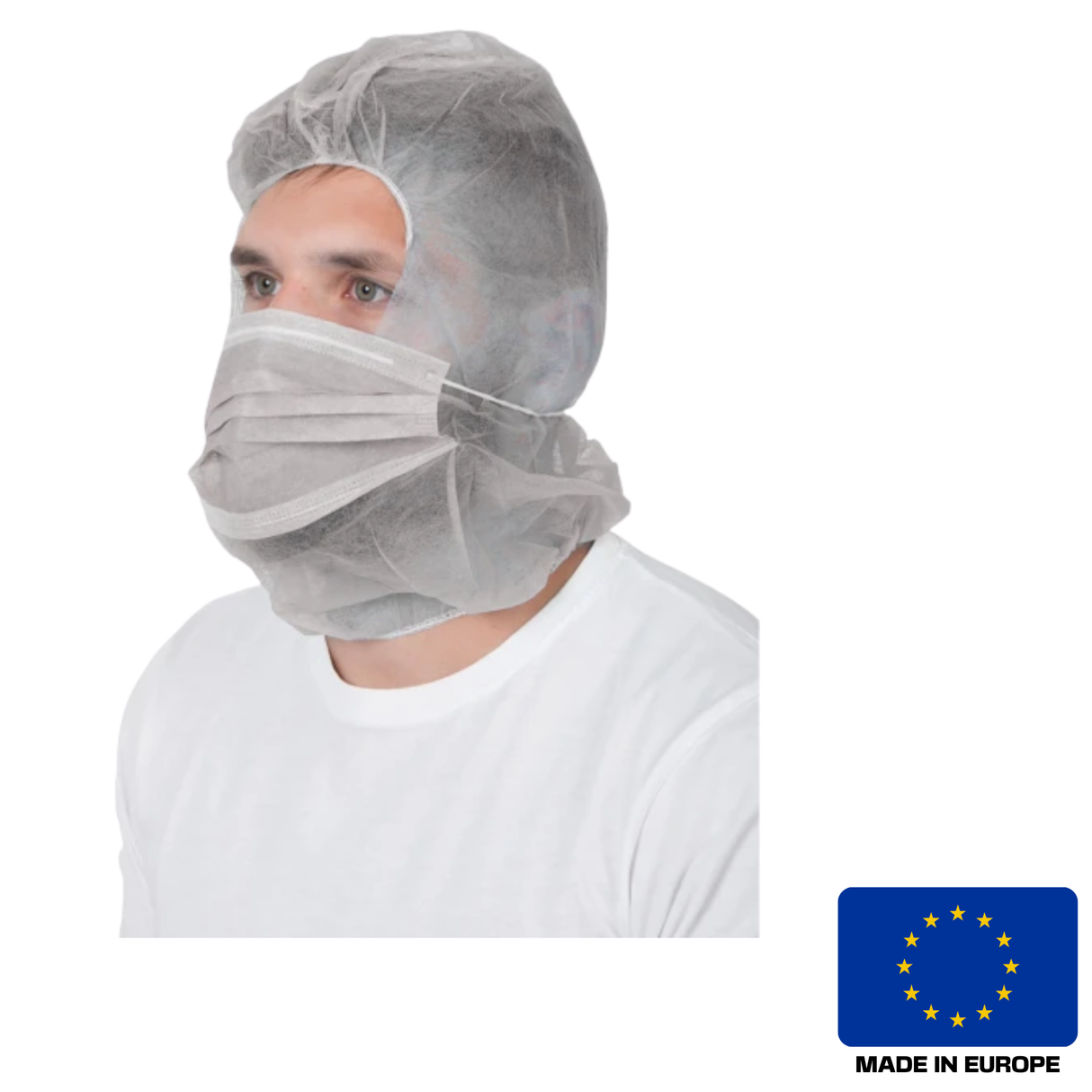 Cappuccio monouso ARDONĀ® Astro-cap in polipropilene, colore blu, con mascherina integrata. Confezione da 50 pezzi.