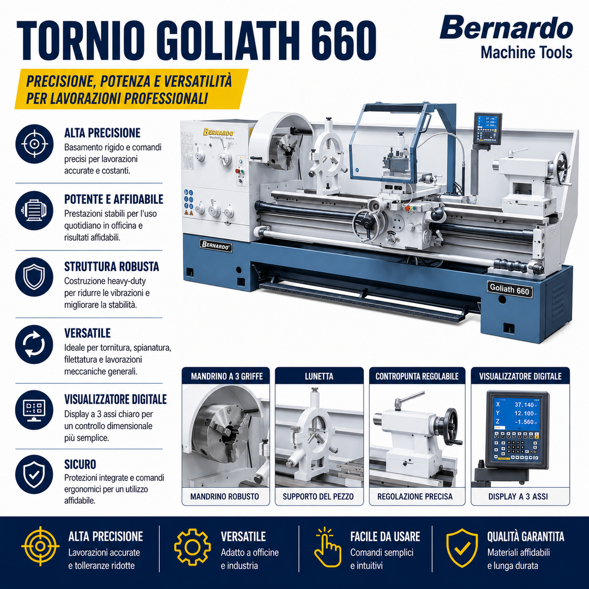 Kovinska stružnica Bernardo Goliath 660 x 1000 s 3-osnim digitalnim DRO