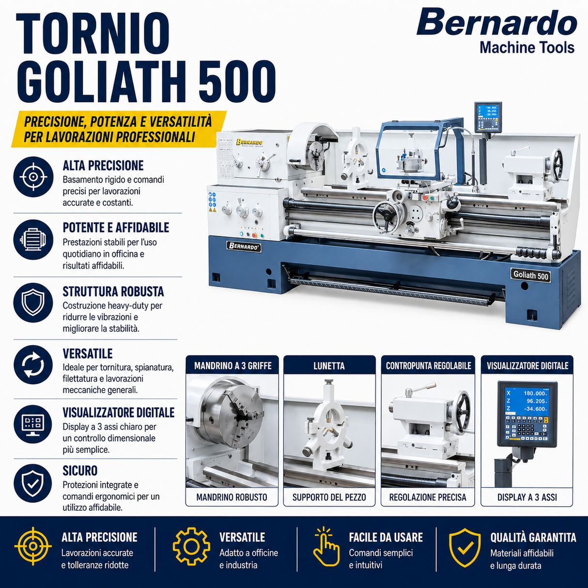 Vzporedna stružnica za kovine Bernardo Goliath 500 x 3000 s 3-osnim DRO