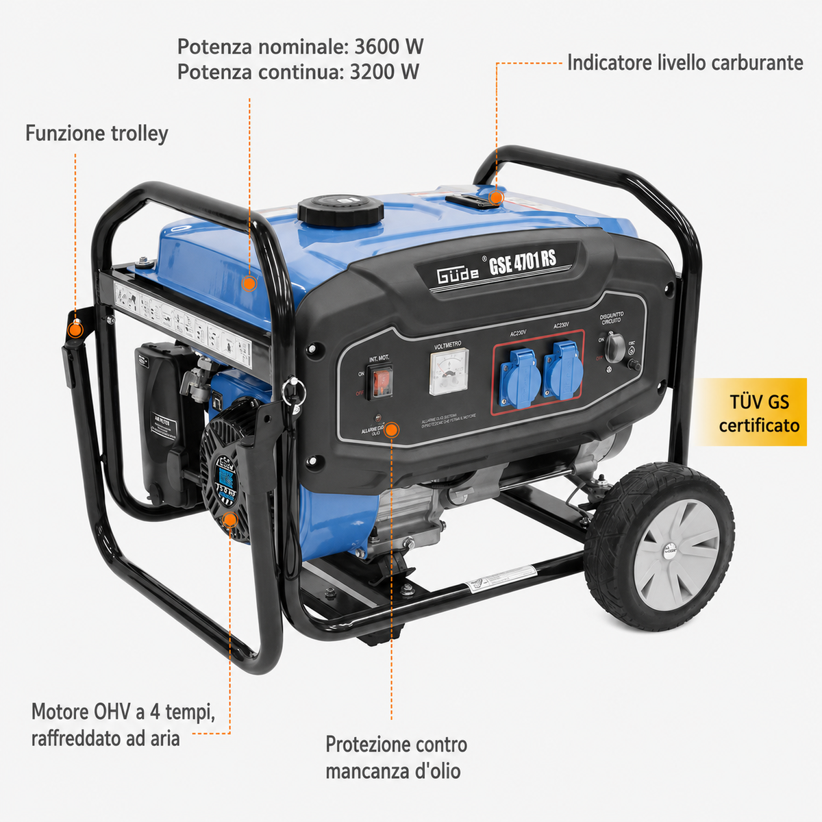 Bencinski generator Güde GSE 4701 RS - 3.600 W AVR