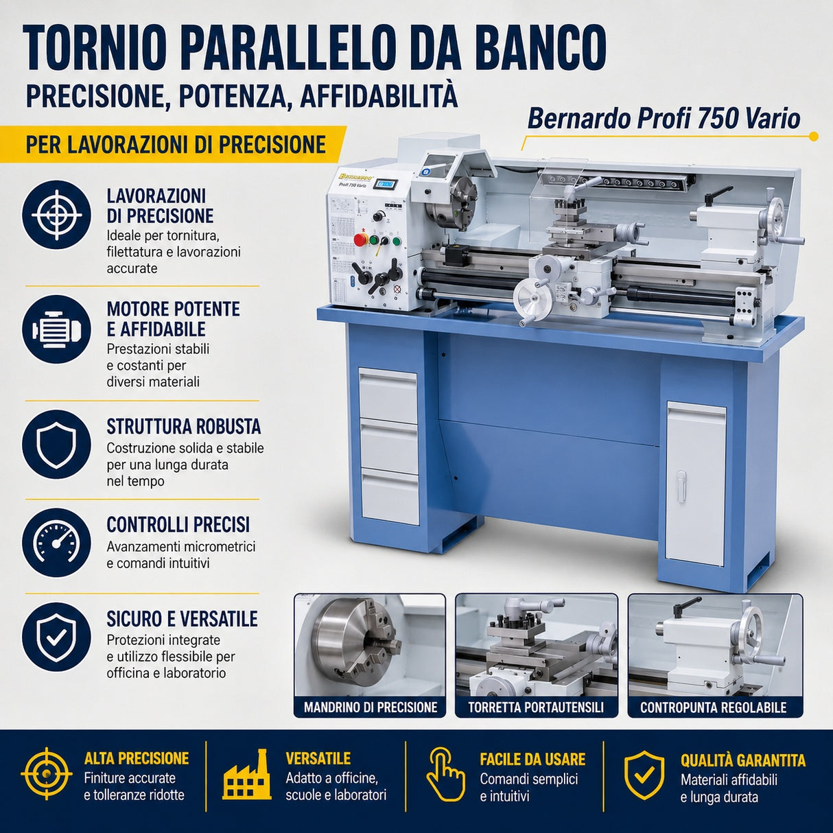 Bernardo Profi 750 Vario / 230 V – Kompaktna stružnica s spremenljivo hitrostjo