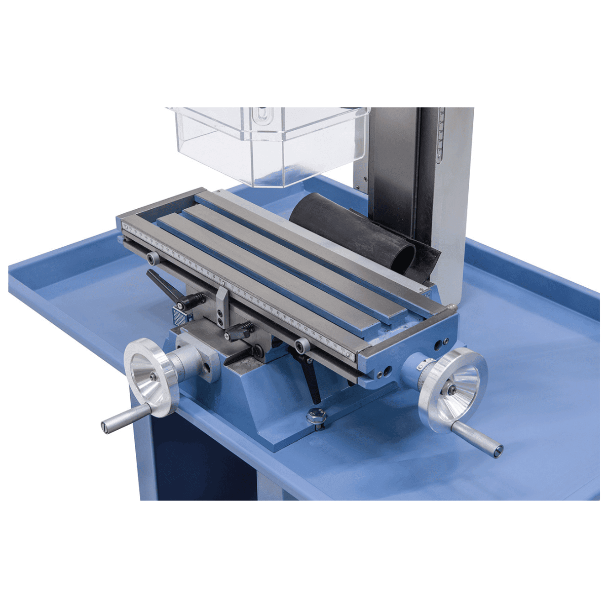 Vrtalno-rezkalni stroj Bernardo KF 16 Vario s 3-osnim DRO DT 40 – vrtanje Ø 16 mm, čelno rezkar Ø 50 mm, miza 400 × 120 mm, nagibna glava -90°/+90°, motor 0,5 kW, enofazni 230 V, teža 60 kg