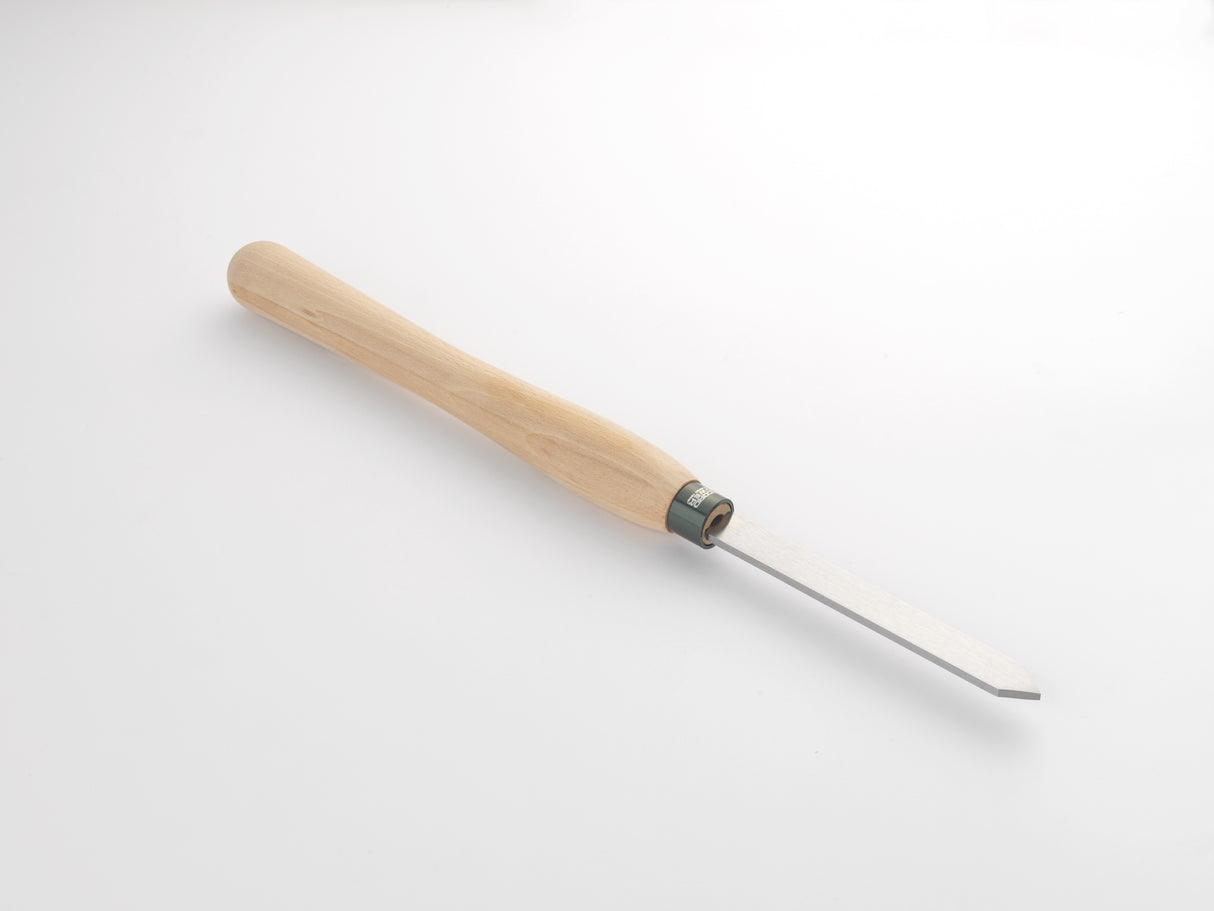 Sgorbia Record Power 4,7 mm in HSS con manico in faggio, ideale per separazione del pezzo finito e piccoli motivi decorativi.