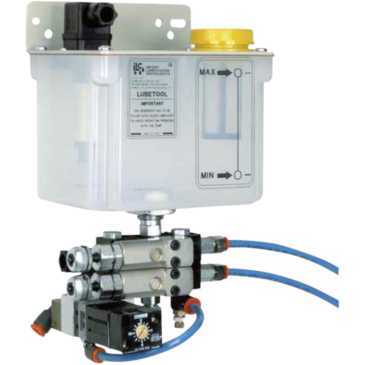 UnitĆ compatta di lubrificazione a minima quantitĆ con ugello micro-fine e pompa dosatrice per macchine serie 20ā25 Plus.