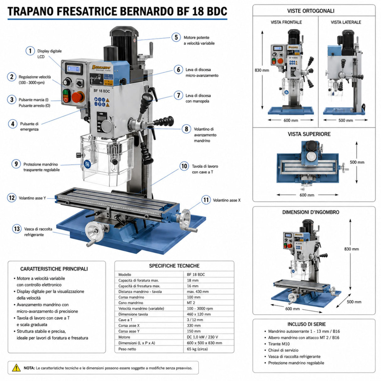 Trapano fresatrice Bernardo BF 18 BDC – Potente e preciso con display digitale