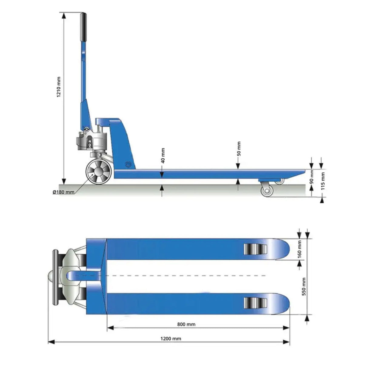 Ročni paletni viličar Güde 2500 kg – PU (vilice 800 mm)