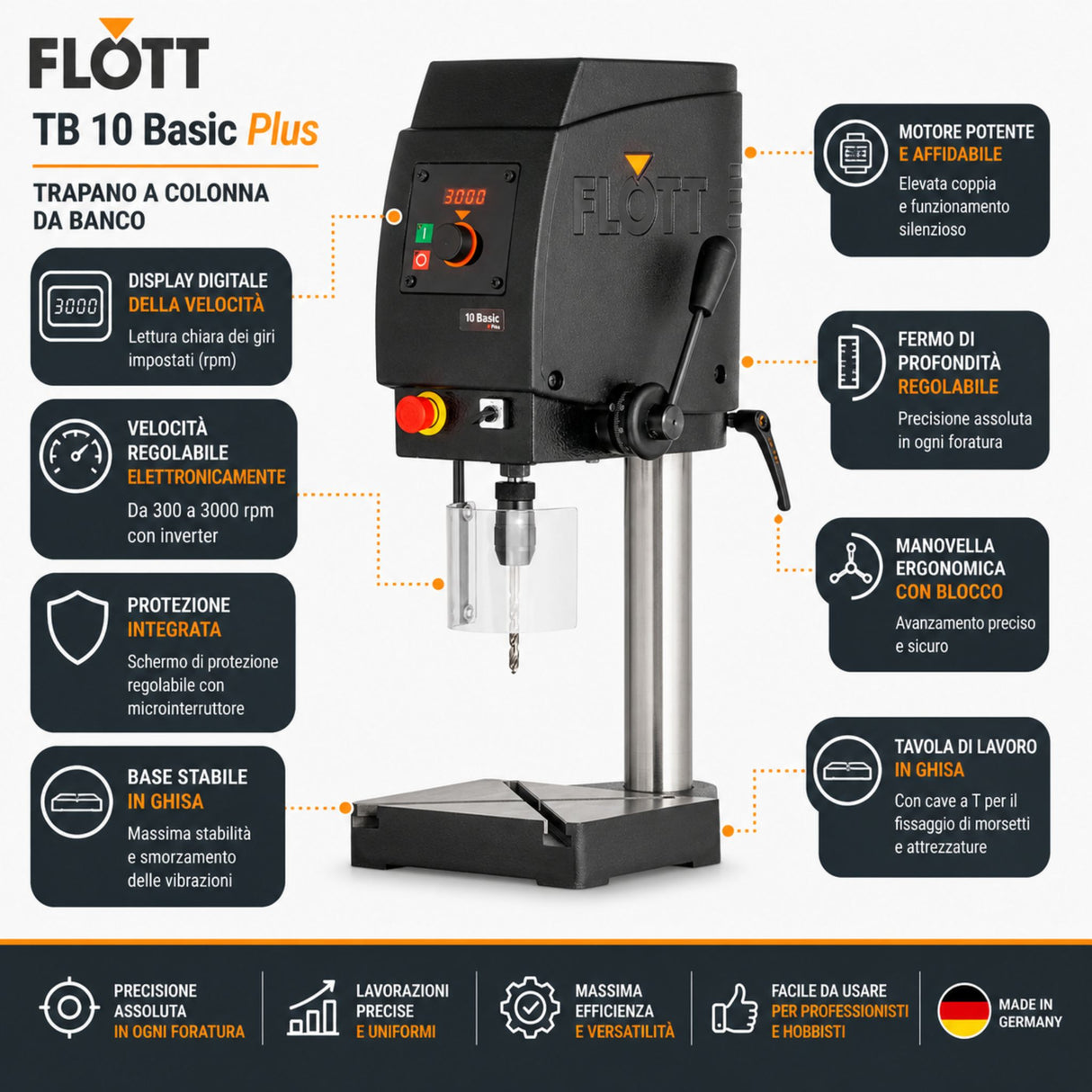 Stebrni vrtalni stroj Flott TB 10 Basic Plus