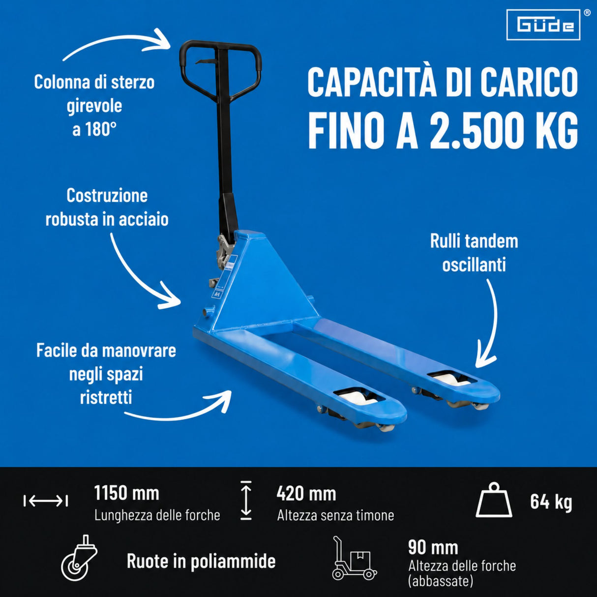 Ročni paletni viličar Güde 2500 kg