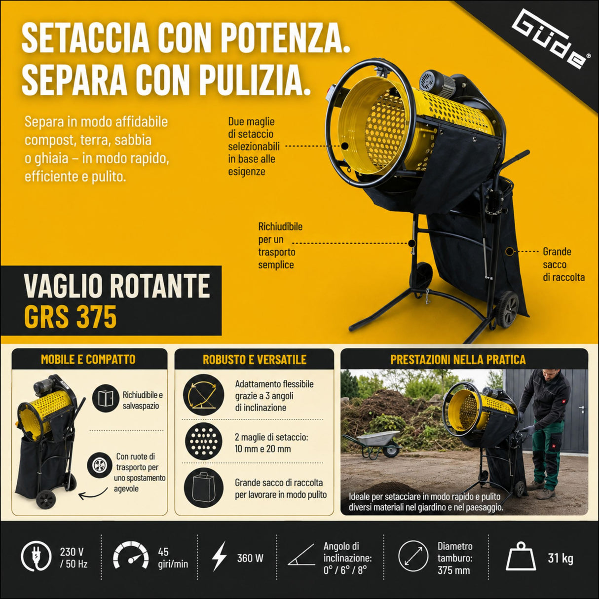 Setaccio a Rulli Elettrico Güde GRS 375