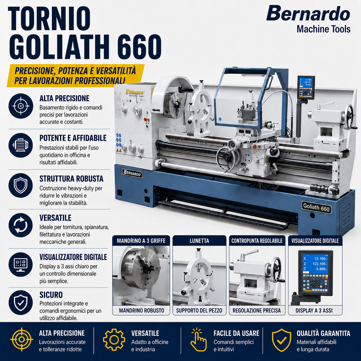 Kovinska stružnica Bernardo Goliath 660 x 2000 s 3-osnim digitalnim DRO