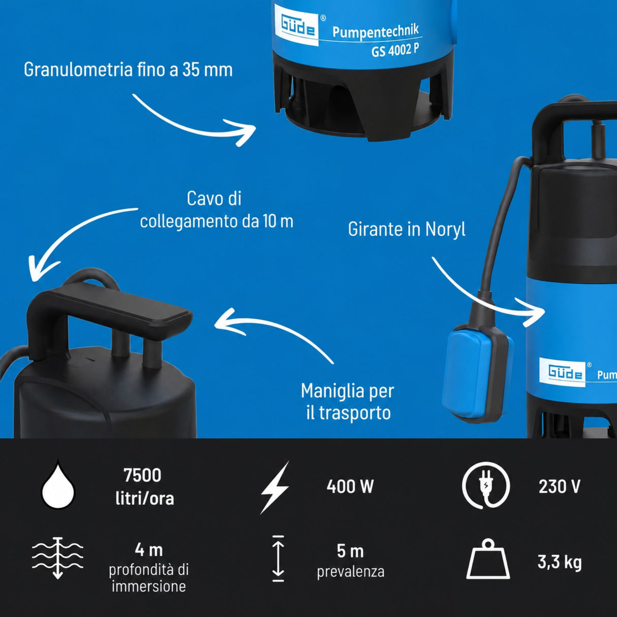 Potopna črpalka za umazano vodo Güde GS 4002 P