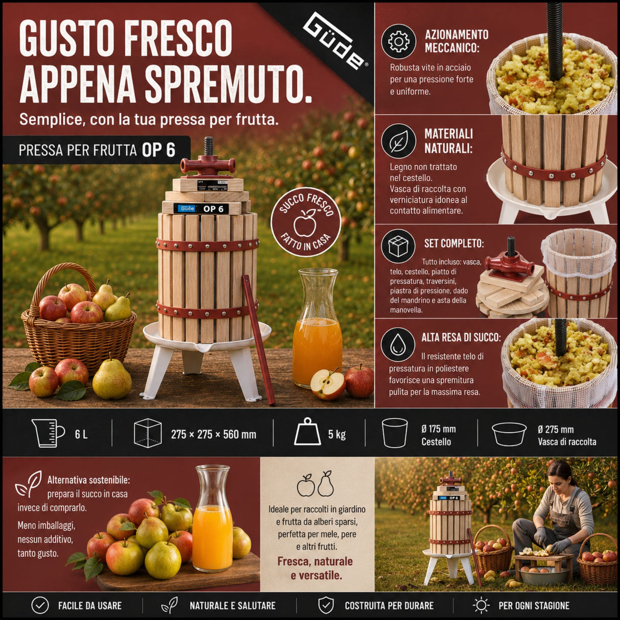 Torchio Manuale Güde OP 6 - 6 Litri