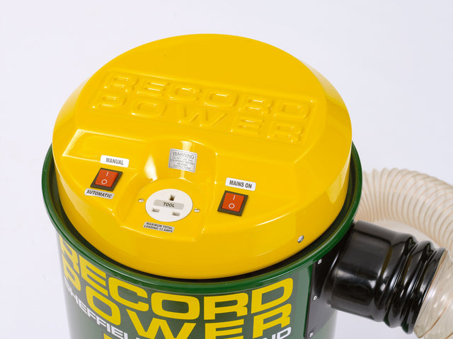 Aspiratore compatto da 50 litri con filtro fine da 0,5 micron e avviamento automatico, ideale per falegnamerie e laboratori professionali.
