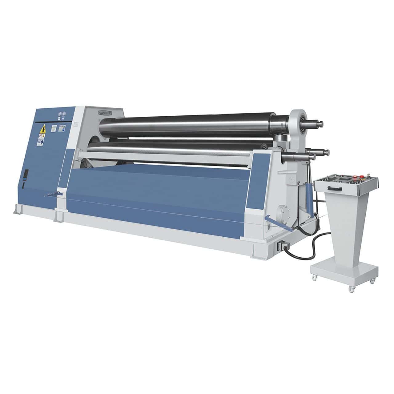 Calandra idraulica Bernardo AHK 3100 – 13,0 a 3 rulli, capacità 16 mm x 3100 mm, con motore da 15 kW e struttura da 10.800 kg.