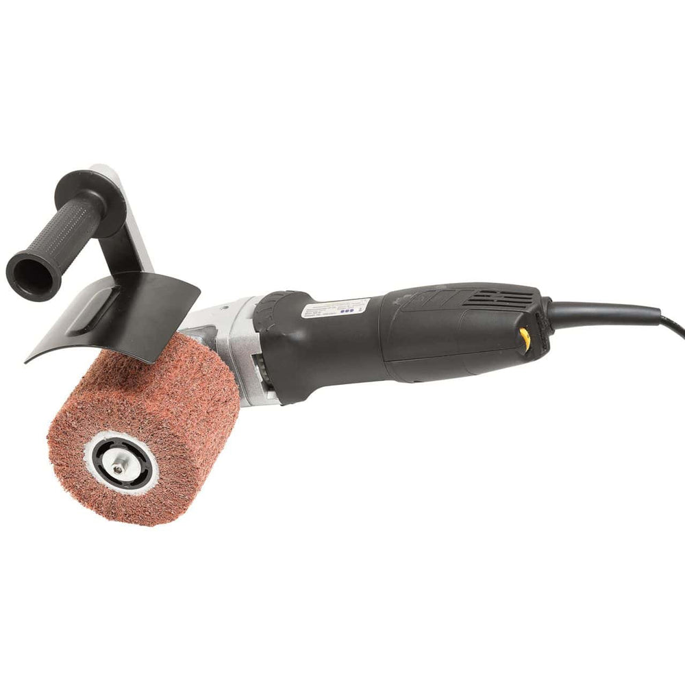 Satinatrice Bernardo DP 120 con motore da 800 W, 6 velocità regolabili e disco abrasivo Ø 120 mm.