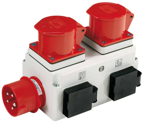 Interruttore automatico Bernardo ALV 10 per macchine fino a 4,0 kW, con prese Master/Slave, collare CEE 5 poli e protezione IP44 contro polvere e schizzi.