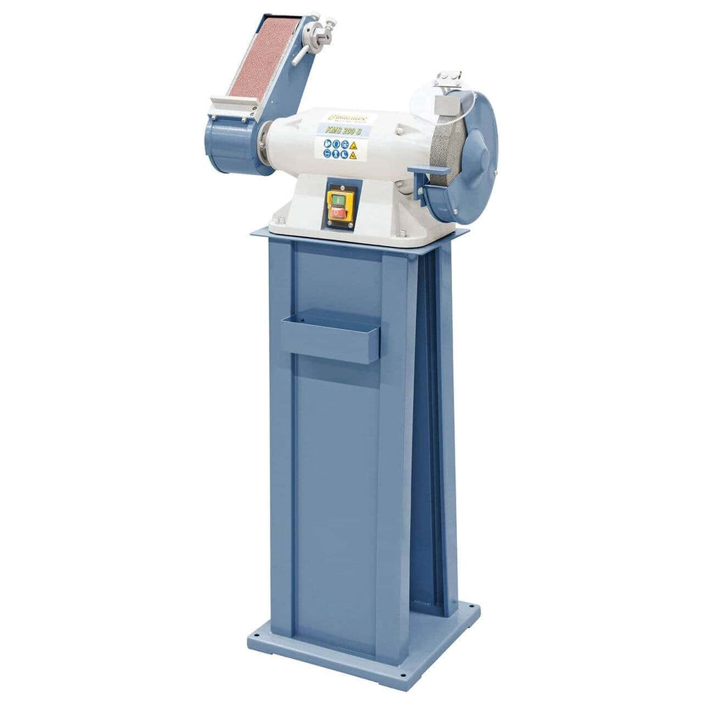 Smerigliatrice combinata Bernardo KMS 200 S con mola Ø 200 mm e nastro 762 x 75 mm, ideale per lavori su metallo, legno e plastica.