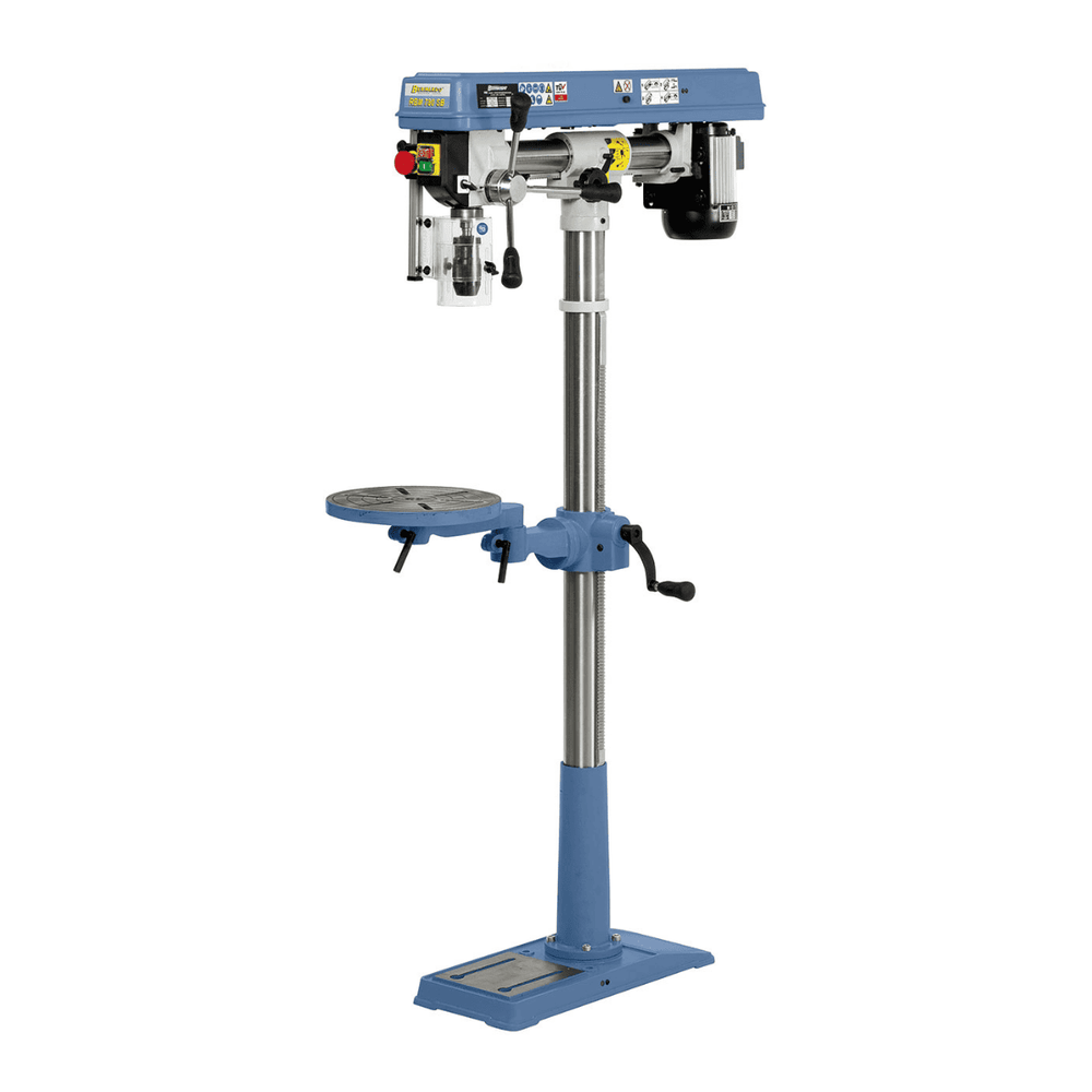 Trapano a colonna Bernardo RBM 780 SB / 400 V con capacità di foratura Ø 16 mm, testa inclinabile -90°/+45°, tavola girevole e rotazione R/L per filettatura.