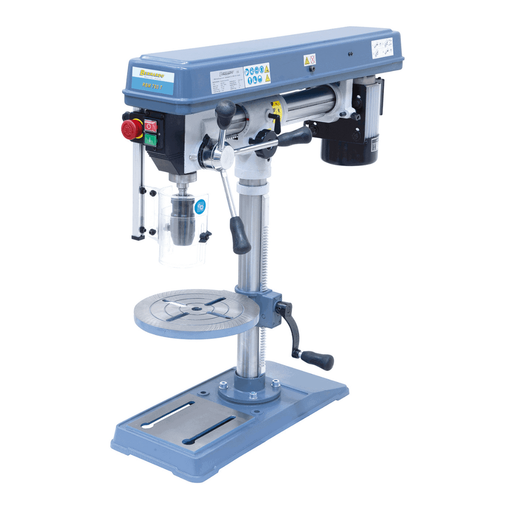 Trapano da banco Bernardo RBM 780 T / 230 V con capacità di foratura Ø 16 mm, 12 velocità, testa inclinabile e protezione regolabile conforme CE.