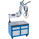 Filettatrice elettrica Bernardo TM 36 BLO / R 1700 con braccio orientabile R1700, touchscreen, micro-spruzzo e dispositivo di soffiaggio per maschiature industriali di grandi dimensioni.