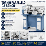 Stružnica za kovino Bernardo Profi 550 WQ – razdalja med koniki 550 mm, Ø 250 mm na mizi, premer luknje vretena Ø 26 mm, stožec MK 4, motor 0,75 kW 230 V enofazni, teža 120 kg