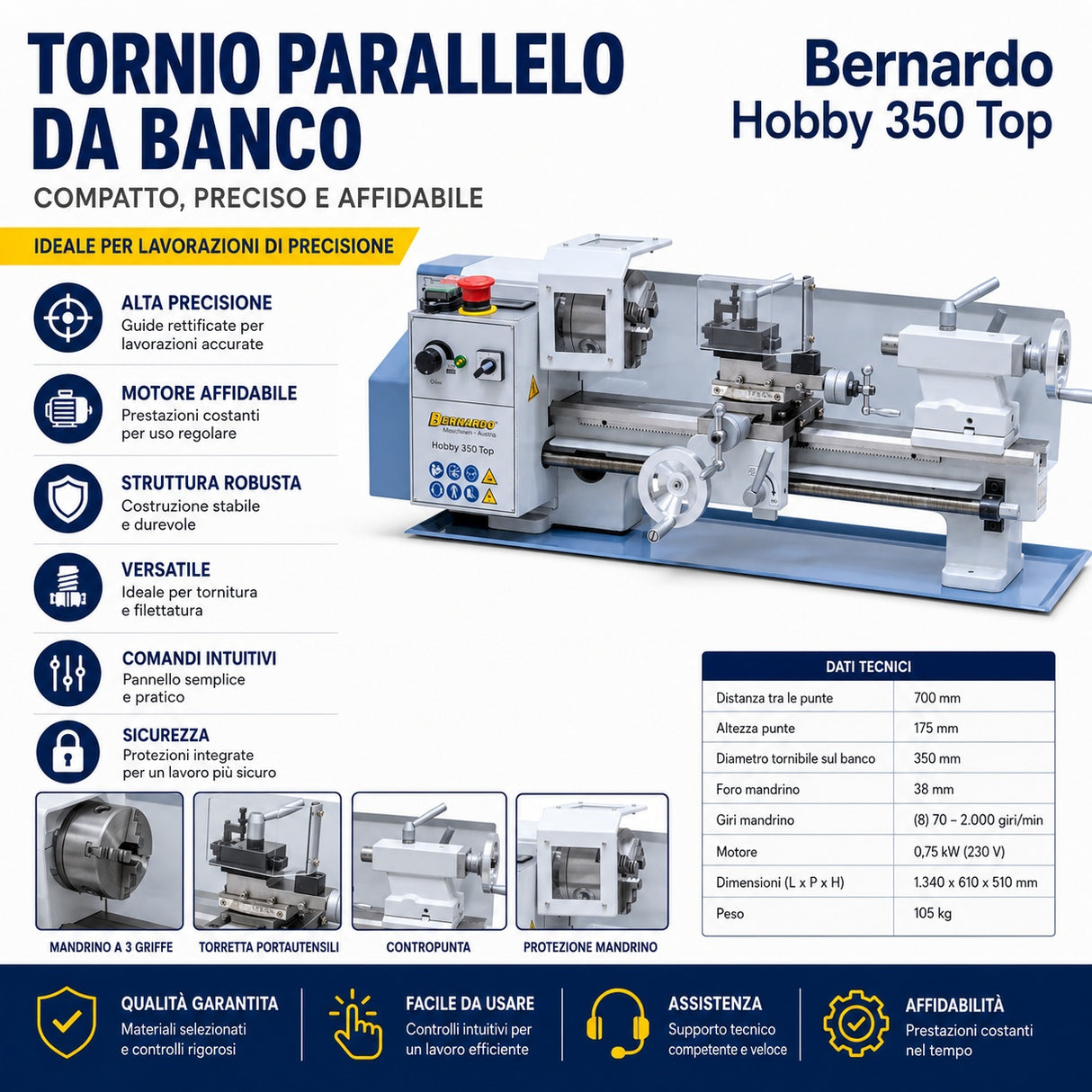 Bernardo Hobby 350 Top Compact 230 V stružnica za kovino