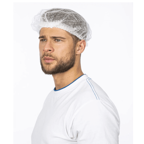 Cuffia monouso ARDON® ULA in polipropilene bianco, design a clip per perfetta aderenza, confezione da 100 pezzi.