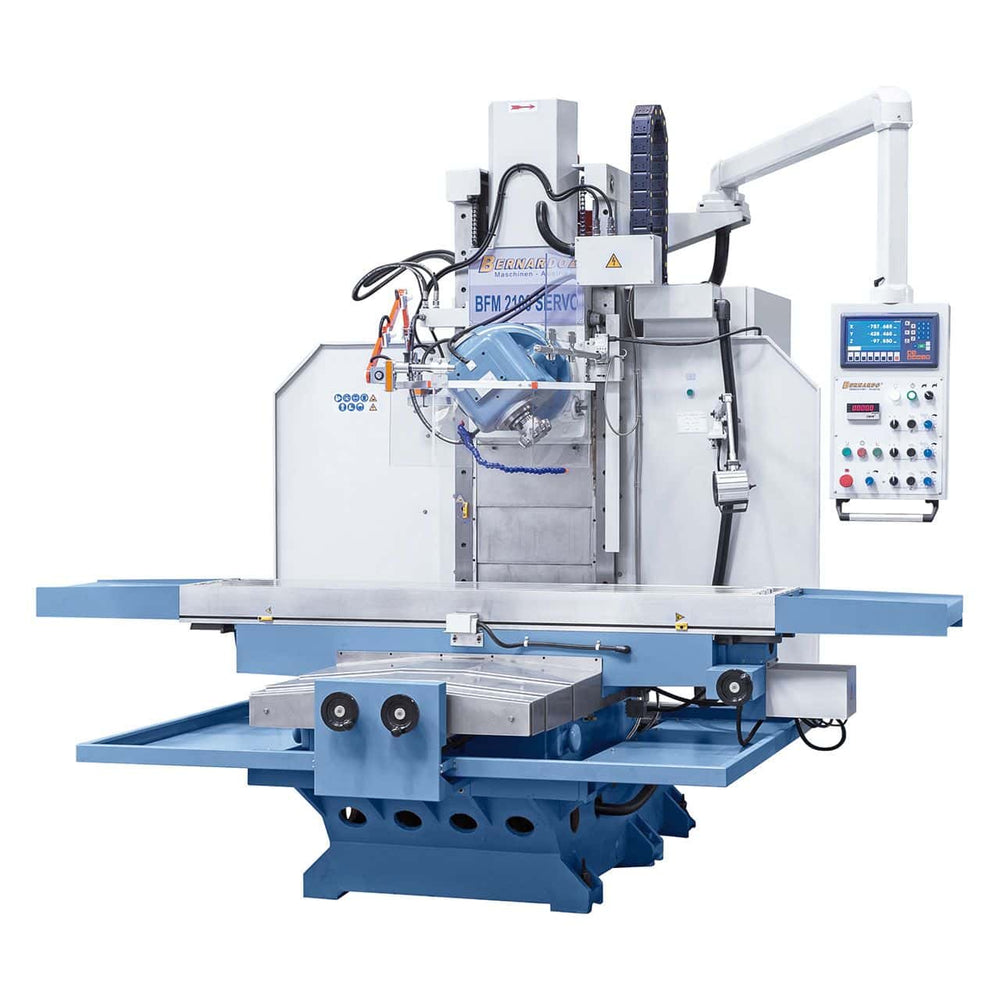 Bernardo Fresatrice a banco BFM 2100 Servo con tavola da 2100 x 500 mm, testa universale Huron, servo motori e DRO a 3 assi ES-12 H