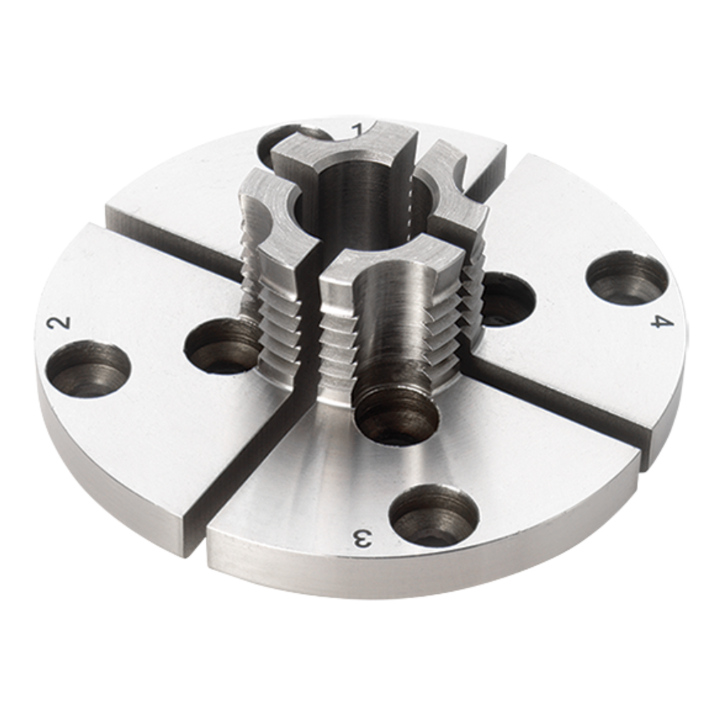 Ganasce mini Record Power con foro interno da 13 mm, dentatura esterna e fori supplementari per viti, ideali per perni robusti su pomelli e maniglie.