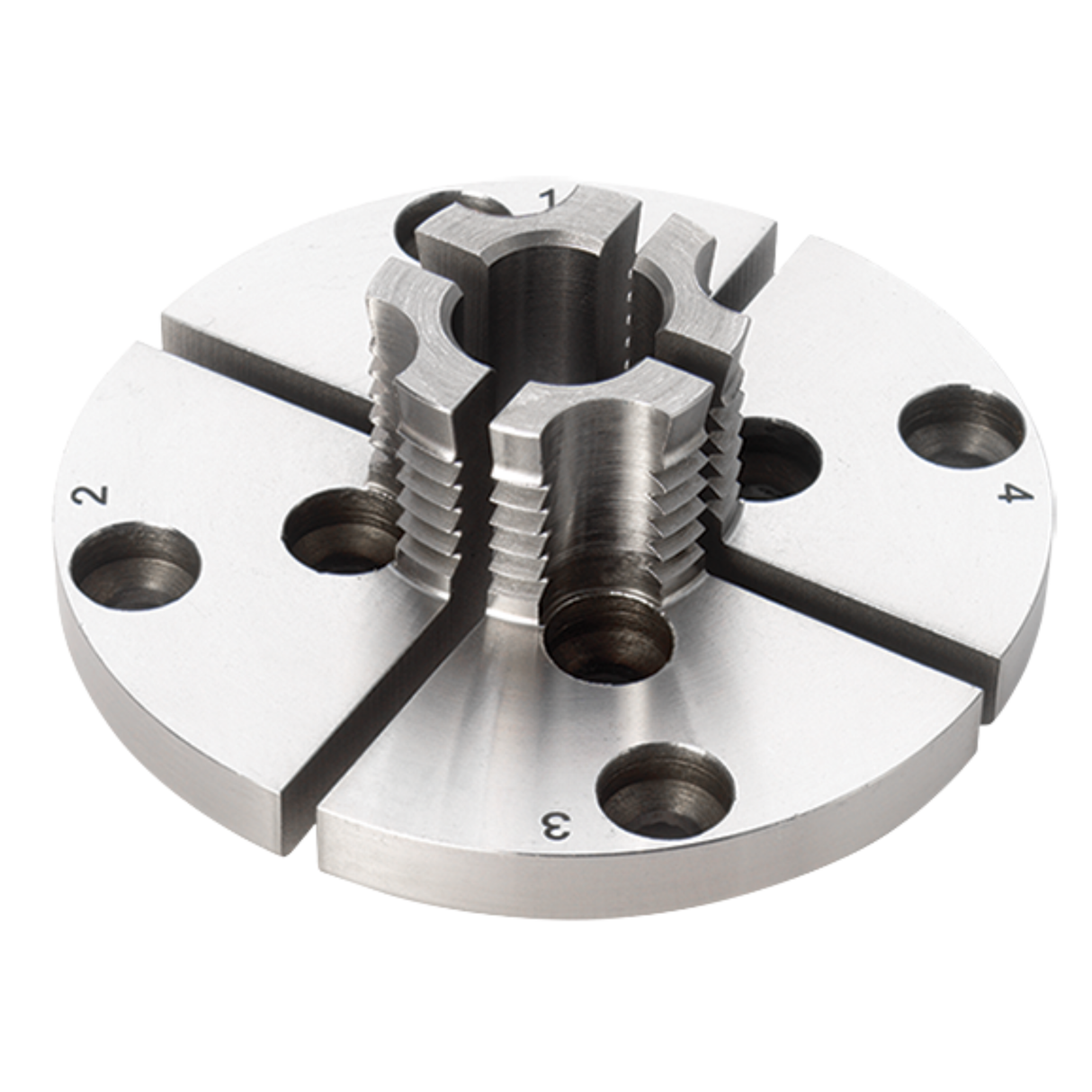 Ganasce mini Record Power con foro interno da 13 mm, dentatura esterna e fori supplementari per viti, ideali per perni robusti su pomelli e maniglie.