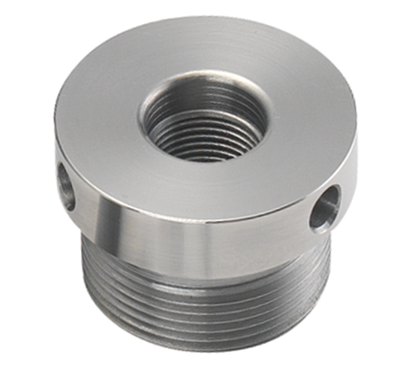 Inserto filettato Record Power 1-1/4" x 8 TPI UNS RH in acciaio con fori laterali per serraggio, compatibile con mandrini SC4/SC1 e torni DVR-XP e 1624-44.