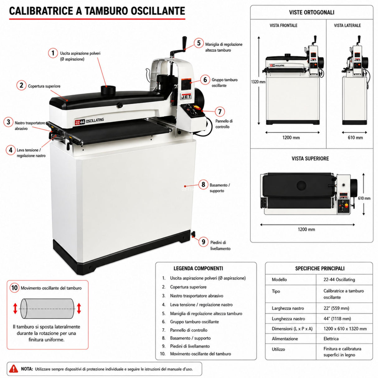 Kalibrator curka JWDS-2244OSC 1120 mm oscilacijski kalibrator cilindra