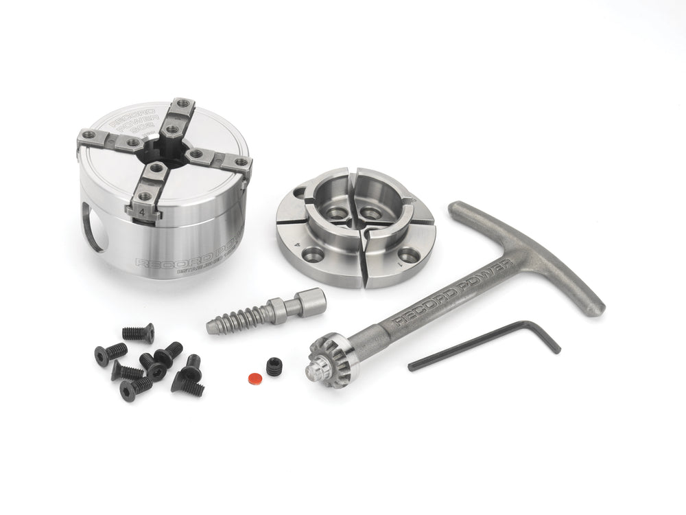 Mini mandrino Record Power SC2 con corpo da 65 mm e filettatura diretta M33 x 3,5, progettato per la tornitura di piccoli oggetti in legno con maggiore capacità di presa.