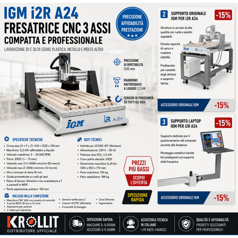 Kombinirani komplet CNC rezkalnika IGM i2R A24 + Originalno stojalo + Stojalo za prenosnik
