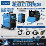 Večprocesni varilni aparat Güde Uni-Mig 270 AS-Pro SYN – trifazni inverter 400V, MIG/MAG, MMA, polnjena žica in TIG