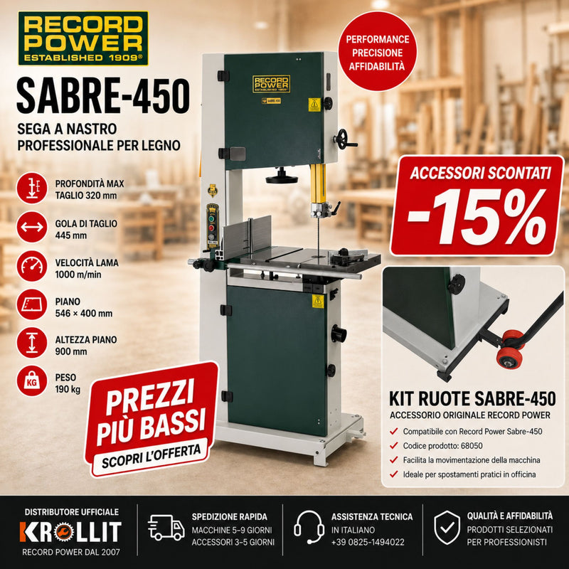 Kombinirani komplet tračne žage Record Power Sabre-450 + Komplet koles