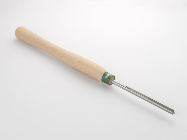 Dettaglio della sgorbia Record Power per ciotole 10 mm con manico lungo da 406 mm, ideale per tornitura interna professionale.