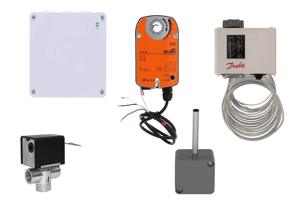 Set di controllo Reventon KHC per la serie MC, composto da componenti dedicati per la gestione centralizzata di più unità, ideale per regolare temperatura, velocità e funzionamento dei ventilconvettori in modo efficiente e sincronizzato.