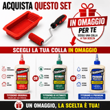 Kit IGM con rullo in silicone Ø 20 mm, larghezza 47 mm, scanalature angolate per trattenere la colla, vaschetta in silicone con intagli frontali, in combo con Titebond a scelta.
