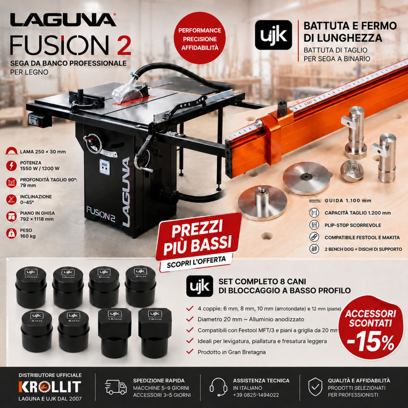 Kombinirani komplet namizne žage Laguna Fusion 2 + UJK vodilo + Komplet vpenjalnih čepov