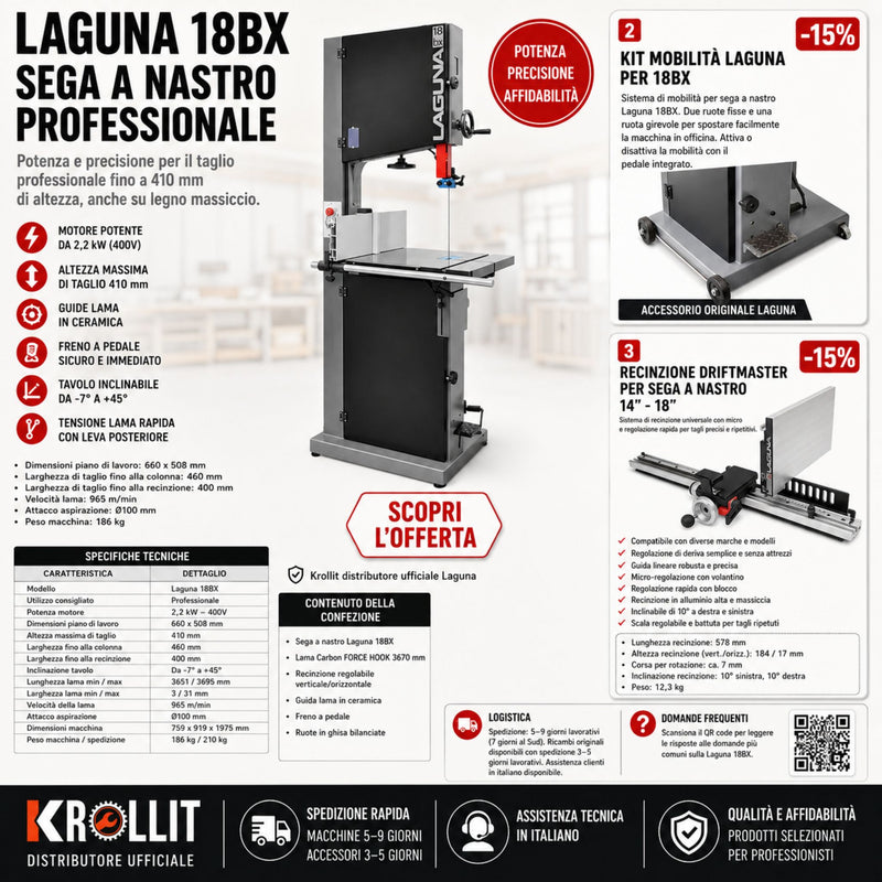 Kombinirani komplet tračne žage Laguna 18BX + Komplet za mobilnost + Sistem vzporednega vodila LAGUNA DX3